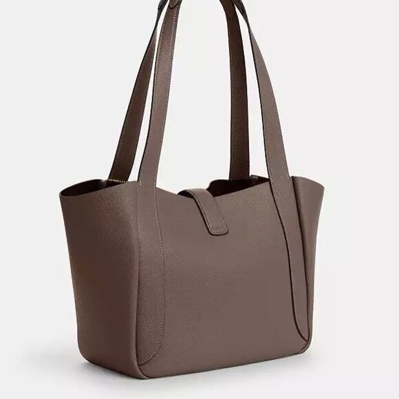 NWT COACH Hadley Turnlock Tote Bag Leather CAL17 Gold/Dark Stone - Picture 7 of 8